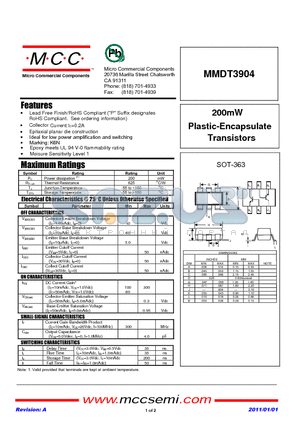 MMDT3904_11 datasheet - 200mW Plastic-Encapsulate Transistors