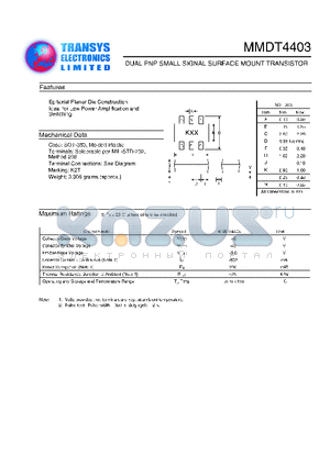 MMDT4403 datasheet - DUAL PNP SMALL SIGNAL SURFACE MOUNT TRANSISTOR