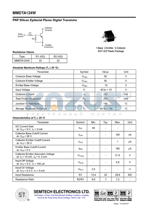 MMDTA124W datasheet - PNP Silicon Epitaxial Planar Digital Transistor