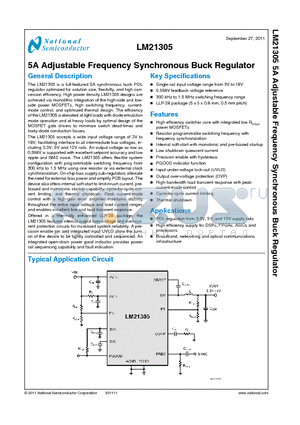 LM21305 datasheet - 5A Adjustable Frequency Synchronous Buck Regulator