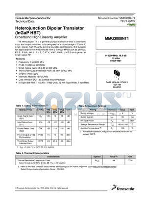 MMG3008NT1_12 datasheet - Heterojunction Bipolar Transistor