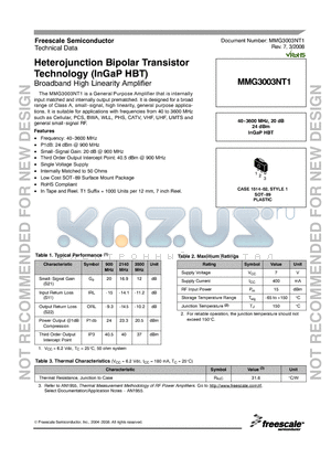 MMG3003NT1 datasheet - Heterojunction Bipolar Transistor Technology (InGaP HBT)