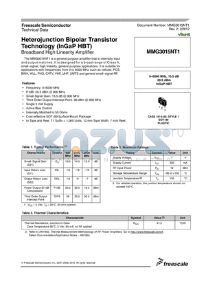 MMG3015NT1 datasheet - Heterojunction Bipolar Transistor