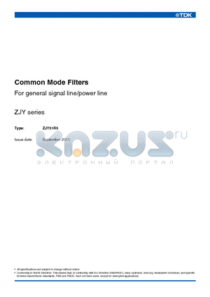 ZJY51R5-2PB-01 datasheet - Common Moder Filters For General Sinal Line / Power Line