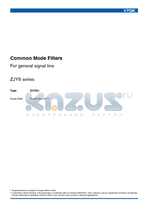 ZJYS5103-2PL datasheet - Common Mode Filters For general signal line