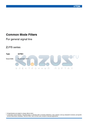 ZJYS51R5-2PBT-01 datasheet - Common Mode Filters For general signal line