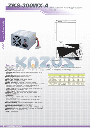 ZKS-300WX-A datasheet - 300W AC-DC ATX Power Supply supports ATX2.03