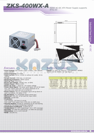 ZKS-400WX-A datasheet - 400W AC-DC ATX Power Supply supports ATX2.03