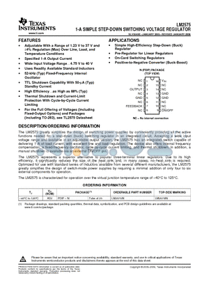 LM2575 datasheet - 1-A SIMPLE STEP-DOWN SWITCHING VOLTAGE REGULATOR