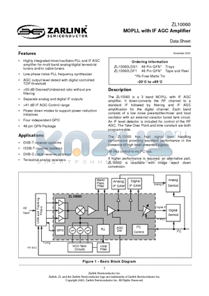 ZL10060LDF1 datasheet - MOPLL with IF AGC Amplifier