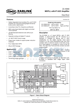 ZL10060LDG1 datasheet - MOPLL with IF AGC Amplifier