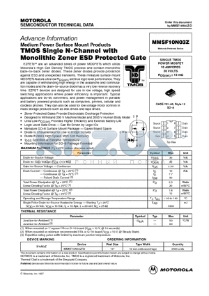 MMSF10N03Z datasheet - SINGLE TMOS POWER MOSFET 10 AMPERES 30 VOLTS