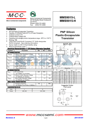 MMS9015-L datasheet - PNP Silicon Plastic-Encapsulate Transistor