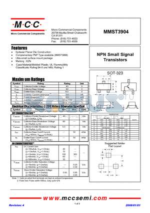 MMST3904 datasheet - NPN Small Signal Transistors