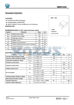 MMSTA92 datasheet - TRANSISTOR(PNP)