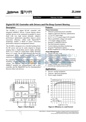 ZL2008 datasheet - Digital DC-DC Controller with Drivers and Pin-Strap Current Sharing