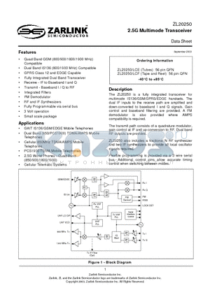 ZL20250LCF datasheet - 2.5G Multimode Transceiver