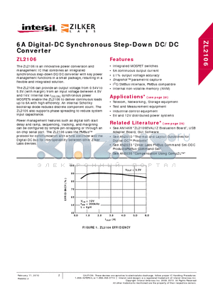 ZL2106 datasheet - 6A Digital-DC Synchronous Step-Down DC/DC Converter