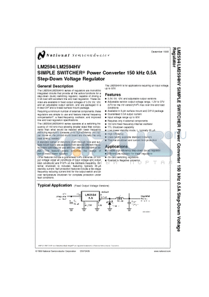 LM2594HVM-12 datasheet - SIMPLE SWITCHER Power Converter 150 kHz 0.5A Step-Down Voltage Regulator