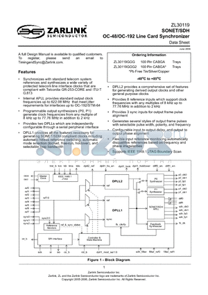 ZL30119GGG datasheet - SONET/SDH OC-48/OC-192 Line Card Synchronizer