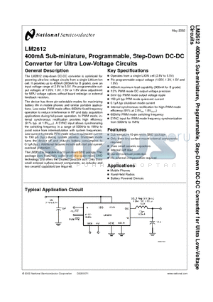 LM2612 datasheet - 400mA Sub-miniature, Programmable, Step-Down DC-DC Converter for Ultra Low-Voltage Circuits
