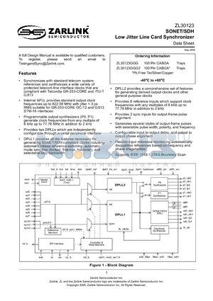 ZL30123GGG2 datasheet - Low Jitter Line Card Synchronizer