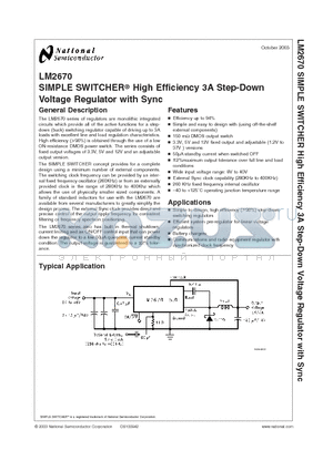 LM2670SD-ADJ datasheet - SIMPLE SWITCHER High Efficiency 3A Step-Down Voltage Regulator with Sync