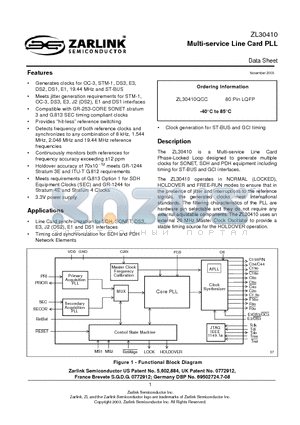 ZL30410QCC datasheet - Multi-service Line Card PLL