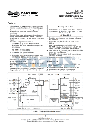 ZL30106_05 datasheet - SONET/SDH/PDH Network Interface DPLL