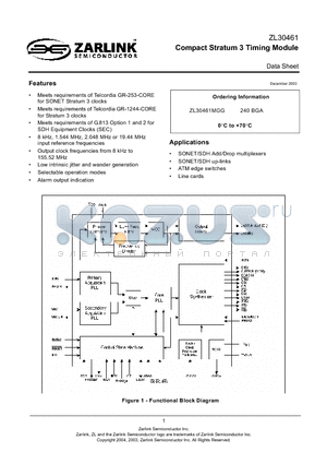 ZL30461MGG datasheet - COMPACT STRATUM 3 TIMING MODULE