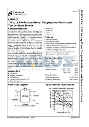 LM26LV datasheet - 1.6 V, LLP-6 Factory Preset Temperature Switch and Temperature Sensor