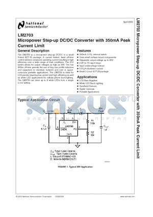 LM2703 datasheet - Micropower Step-up DC/DC Converter with 350mA Peak Current Limit