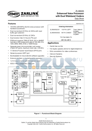 ZL38005QCG1 datasheet - Enhanced Voice Processor with Dual Wideband Codecs