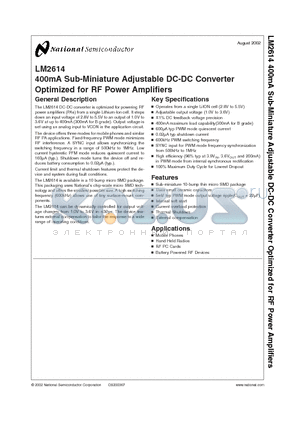 LM2614BTL datasheet - 400mA Sub-Miniature Adjustable DC-DC Converter Optimized for RF Power Amplifiers