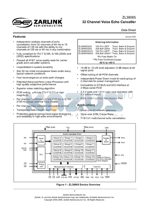 ZL38065GD datasheet - 32 Channel Voice Echo Canceller