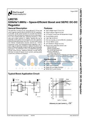 LM2735 datasheet - 520kHz/1.6MHz - Space-Efficient Boost and SEPIC DC-DC Regulator