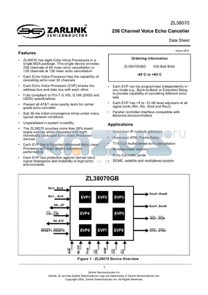 ZL38070 datasheet - 256 Channel Voice Echo Canceller