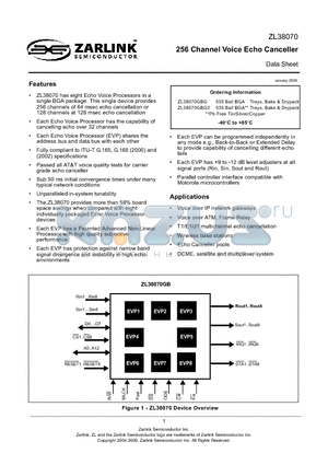 ZL38070 datasheet - 256 Channel Voice Echo Canceller