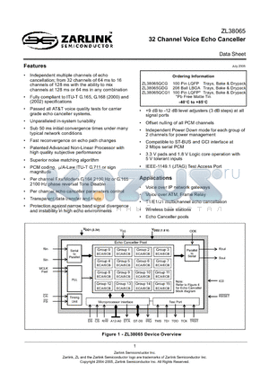 ZL38065QCG datasheet - 32 Channel Voice Echo Canceller