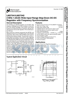 LM27341 datasheet - 2 MHz 1.5A/2A Wide Input Range Step-Down DC-DC Regulator with Frequency Synchronization