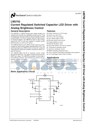 LM2792 datasheet - Current Regulated Switched Capacitor LED Driver with Analog Brightness Control