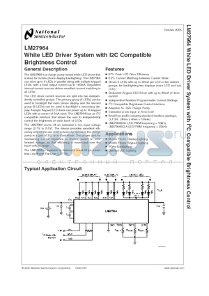 LM27964 datasheet - White LED Driver System with I2C Compatible Brightness Control