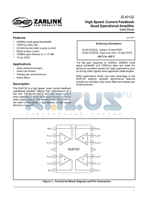 ZL40122DCB datasheet - High Speed, Current Feedback Quad Operational Amplifier