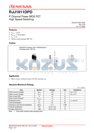 RJJ1011DPD datasheet - P Channel Power MOS FET High Speed Switching