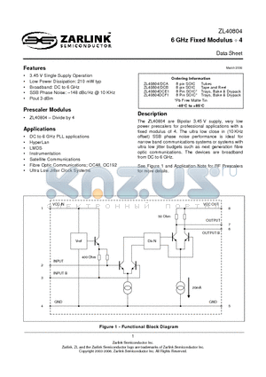 ZL40804 datasheet - 6 GHz Fixed Modulus  4