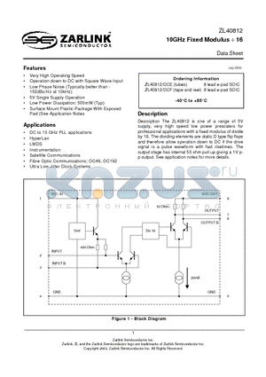 ZL40812 datasheet - 10GHz Fixed Modulus  16