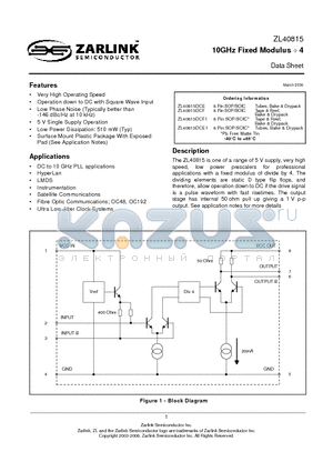 ZL40815 datasheet - 10GHz Fixed Modulus DIVIDE 4