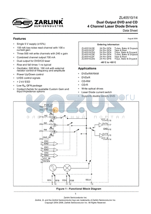 ZL40514 datasheet - Dual Output DVD and CD 4 Channel Laser Diode Drivers