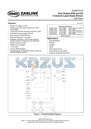 ZL40515 datasheet - Dual Output DVD and CD 4 Channel Laser Diode Drivers