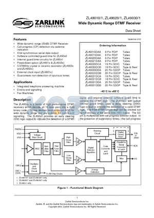 ZL49020DAA datasheet - Wide Dynamic Range DTMF Receiver